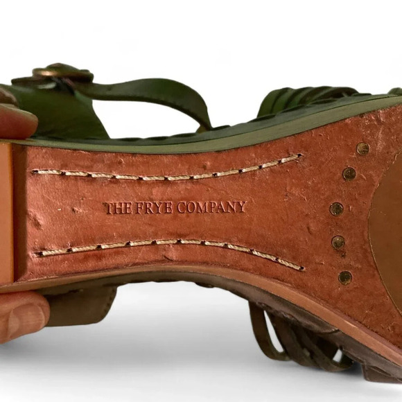 Frye Carlie Huarache Platform Sandals, Size 9.5, Leather Taupe-Brown Ankle Strap - Picture 3 of 9